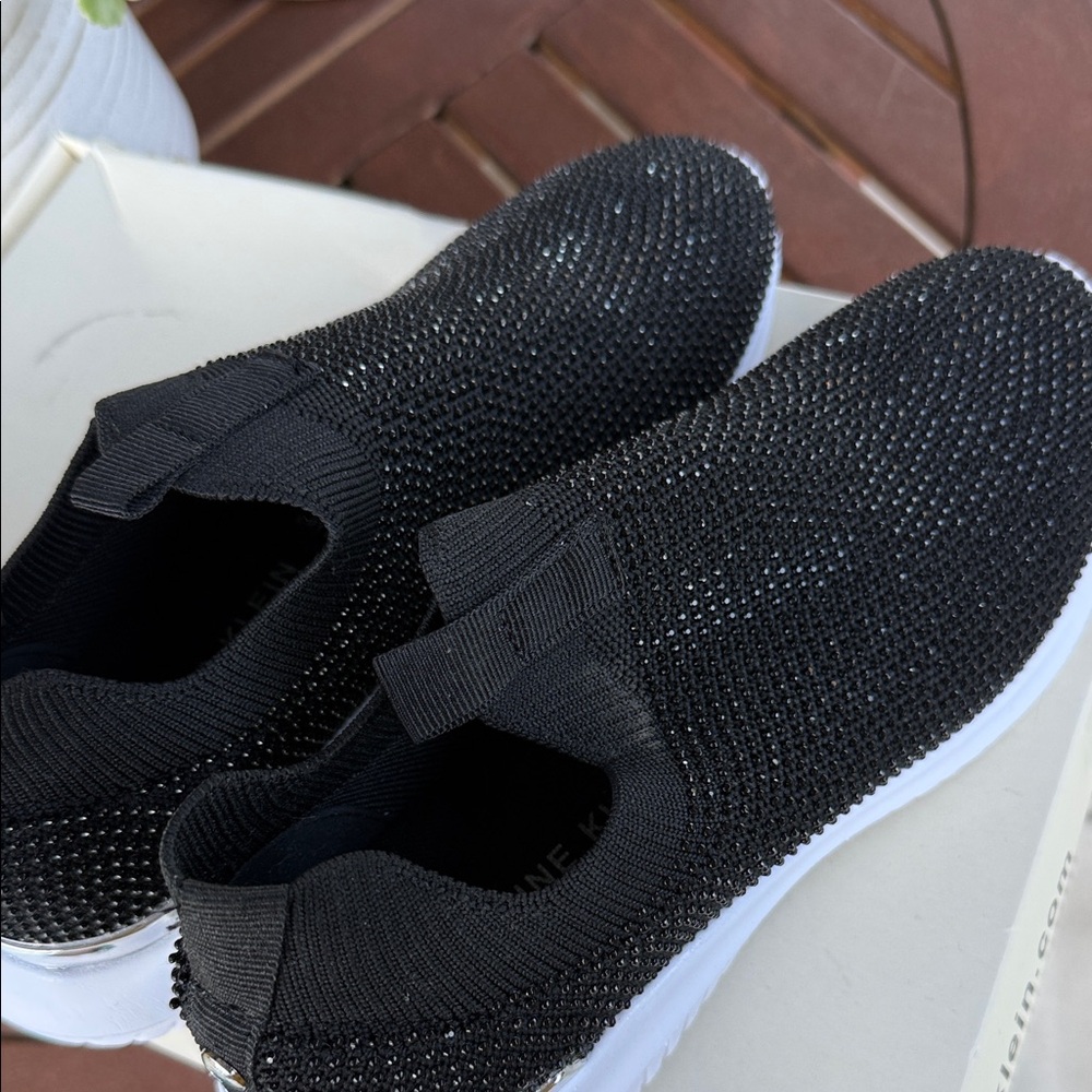 Anne Klein Sport Black Knit Slip-On Sneakers with White Sole